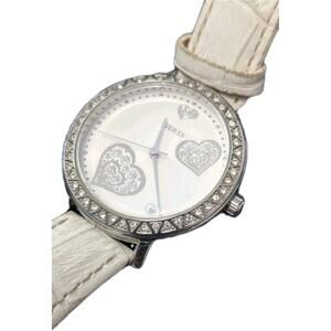 Guess Women's Silver and White Watch Bedazzled Hearts 676051L Needs Battery